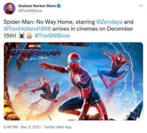Read more about the article ‘Spider-Man’: Graham Norton Show Shares Fake ‘No Way Home’ Poster With Tobey Maguire & Andrew Garfield